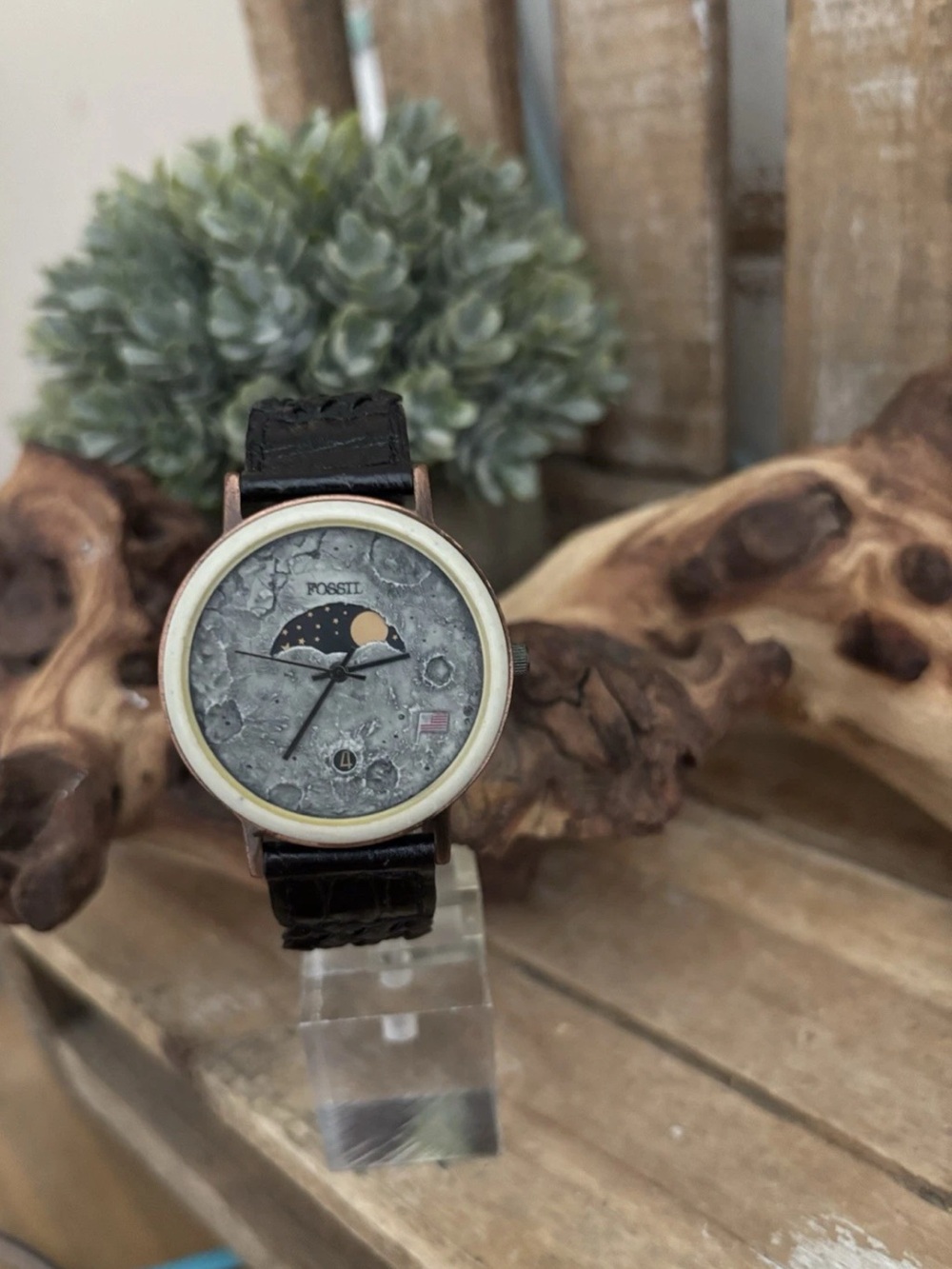 Fossil Moon Landing Watch BW-6726 Vintage Rare Leather Band NEW!